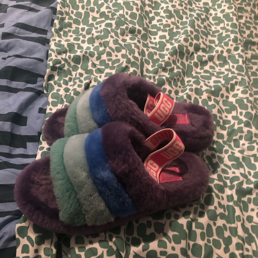 UGG Pride Fluffy Rainbow Slippers - Purple, Green, Blue